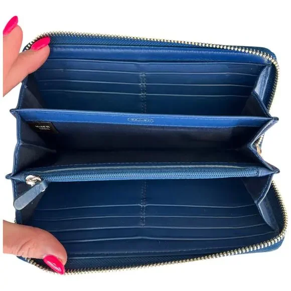 COACH Madison Blue Laser Cut Leather Accordion Zip-Around Wallet - Picture 6 of 12